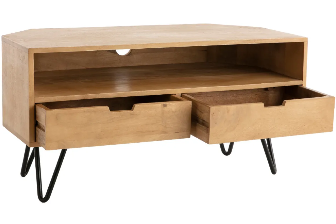 Miliboo Meuble Tv Design-Meuble TV d'angle en bois manguier massif et métal noir L100 cm VIBES