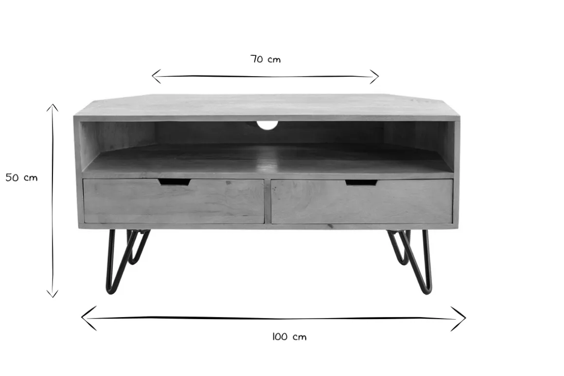 Miliboo Meuble Tv Design-Meuble TV d'angle en bois manguier massif et métal noir L100 cm VIBES