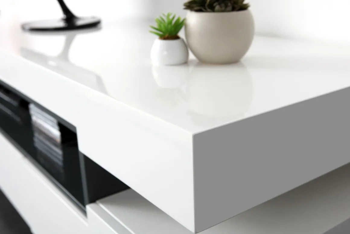 Miliboo Meuble Tv Design-Meuble TV design blanc laqué brillant L200 cm LIVO