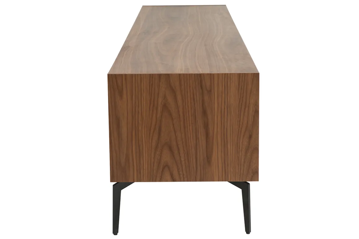 Miliboo Meuble Tv Design-Meuble TV design bois foncé noyer et métal noir 2 portes 2 tiroirs L200 cm BLISS