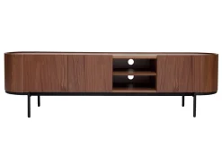 Miliboo Meuble Tv Design-Meuble TV design bois foncé noyer et métal noir avec rangements L180 cm SKYE