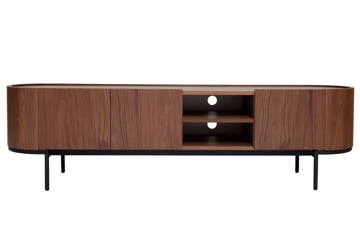 Miliboo Meuble Tv Design-Meuble TV design bois foncé noyer et métal noir avec rangements L180 cm SKYE