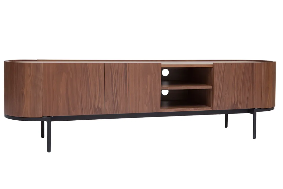 Miliboo Meuble Tv Design-Meuble TV design bois foncé noyer et métal noir avec rangements L180 cm SKYE