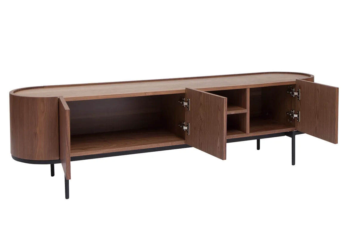 Miliboo Meuble Tv Design-Meuble TV design bois foncé noyer et métal noir avec rangements L180 cm SKYE