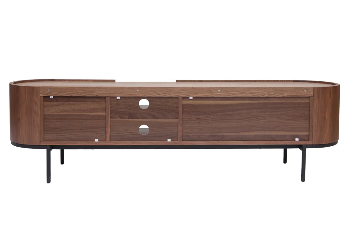 Miliboo Meuble Tv Design-Meuble TV design bois foncé noyer et métal noir avec rangements L180 cm SKYE