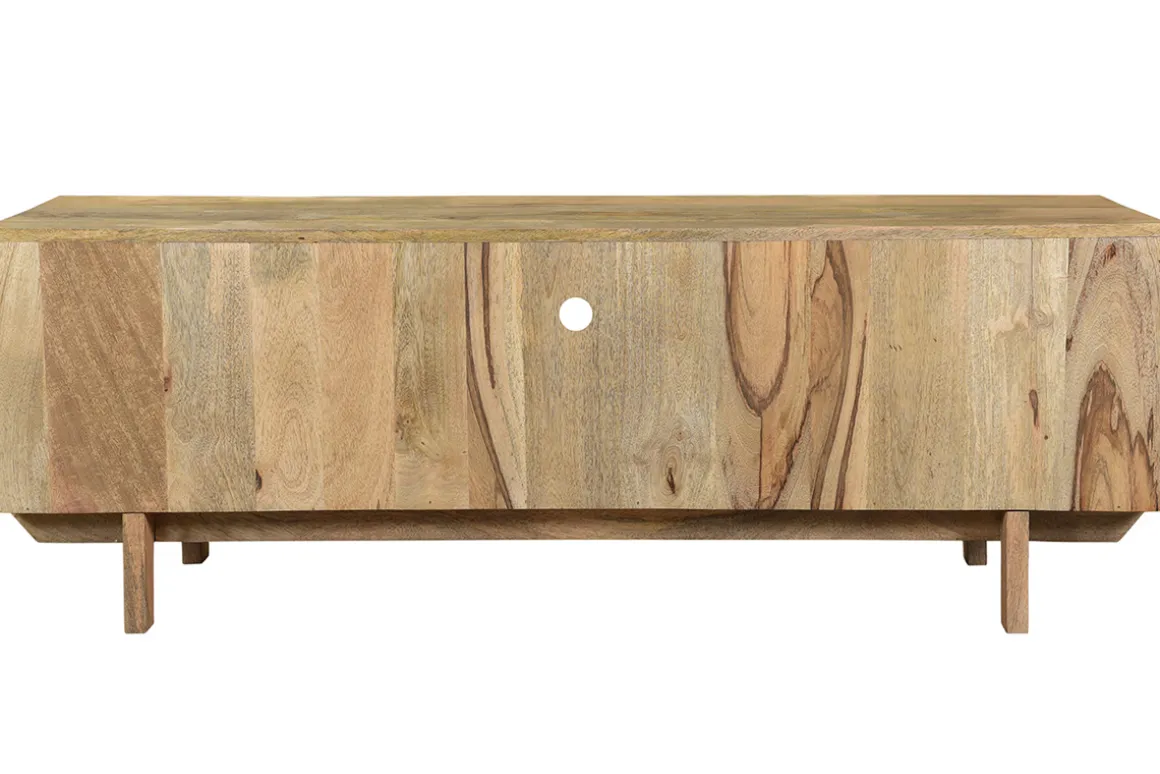 Miliboo Meuble Tv Design-Meuble TV design en bois manguier massif et détails dorés L140 cm ZAIKA