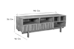 Miliboo Meuble Tv Design-Meuble TV design en bois manguier massif et détails dorés L140 cm ZAIKA