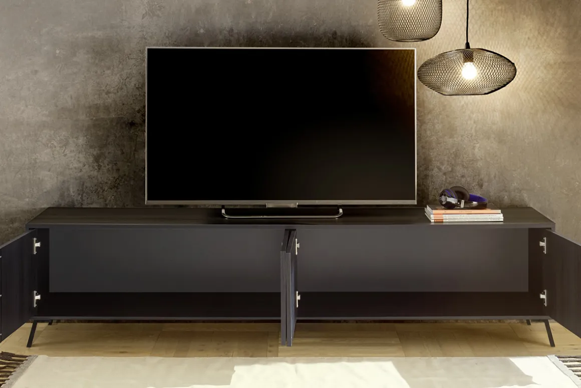 Miliboo Meuble Tv Design-Meuble TV design finition bois noir mat L205 cm NEMA