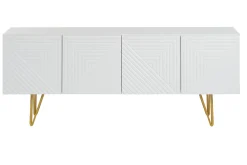 Miliboo Meuble Tv Design-Meuble TV design gravé blanc et métal doré L140 cm OZEN