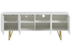 Miliboo Meuble Tv Design-Meuble TV design gravé blanc et métal doré L140 cm OZEN