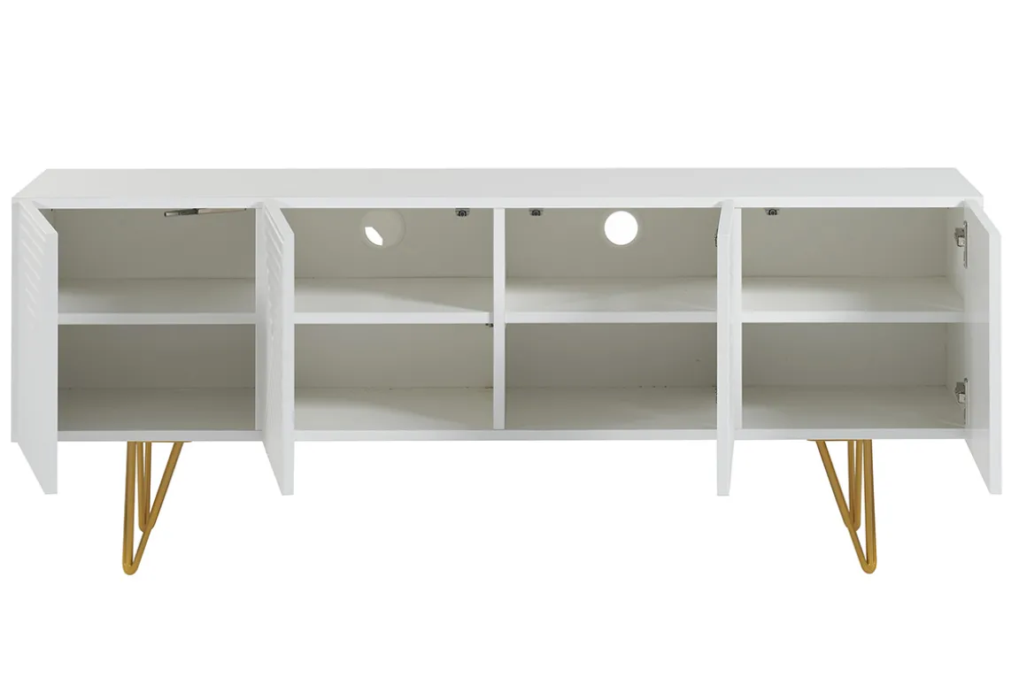 Miliboo Meuble Tv Design-Meuble TV design gravé blanc et métal doré L140 cm OZEN