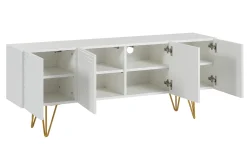 Miliboo Meuble Tv Design-Meuble TV design gravé blanc et métal doré L140 cm OZEN