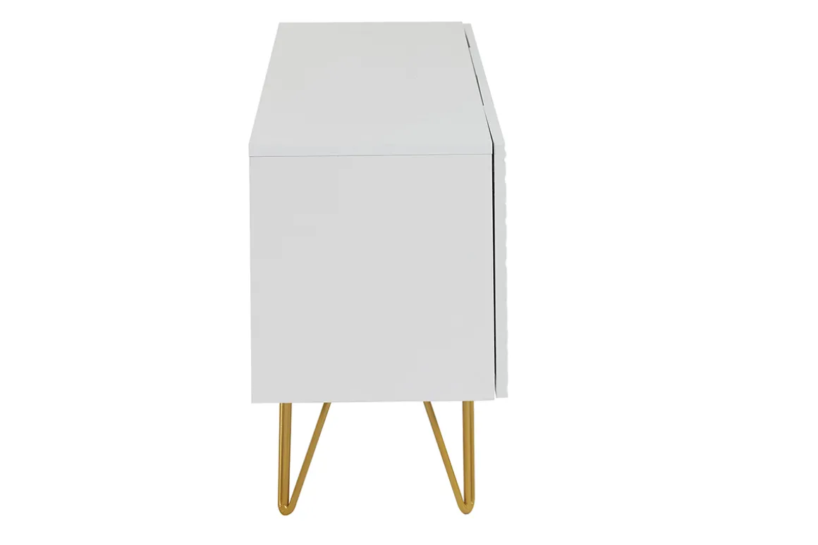 Miliboo Meuble Tv Design-Meuble TV design gravé blanc et métal doré L140 cm OZEN