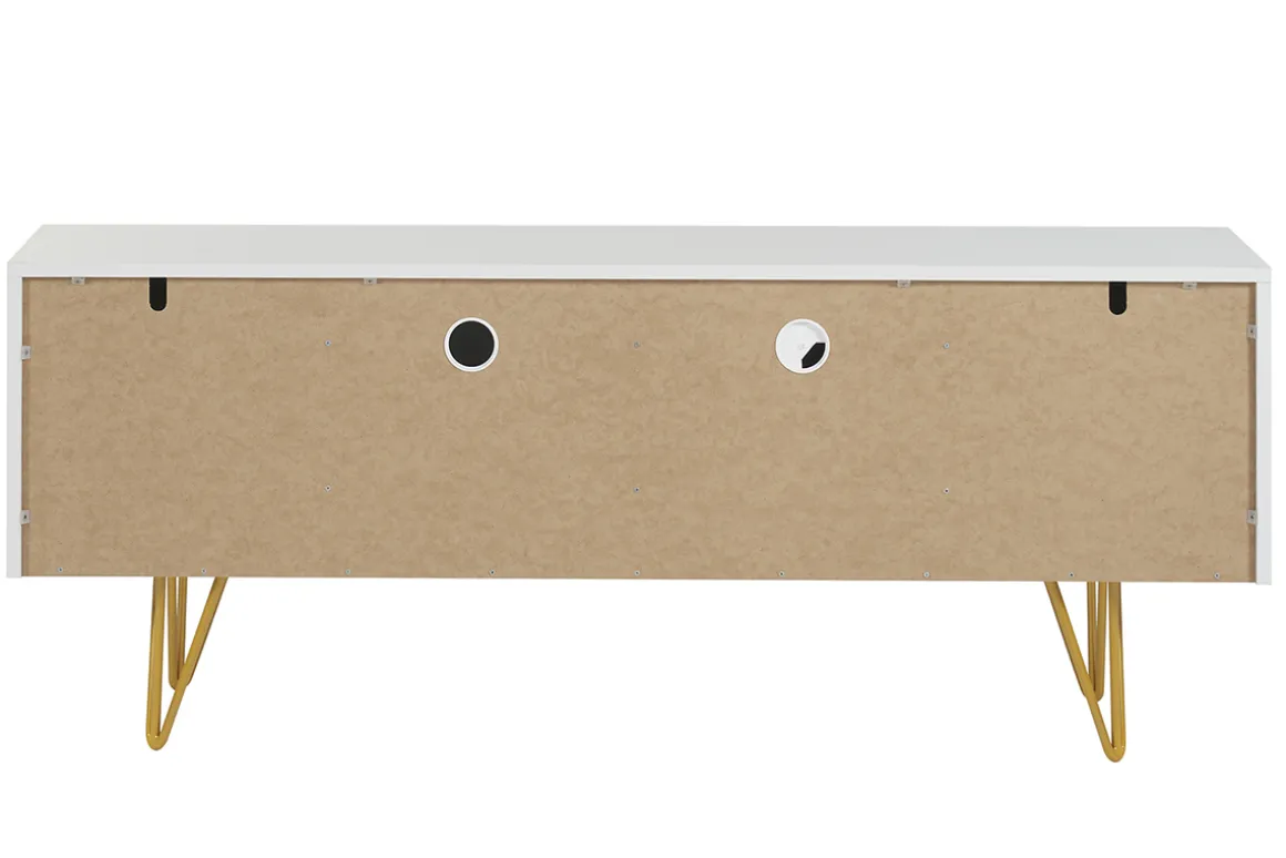 Miliboo Meuble Tv Design-Meuble TV design gravé blanc et métal doré L140 cm OZEN