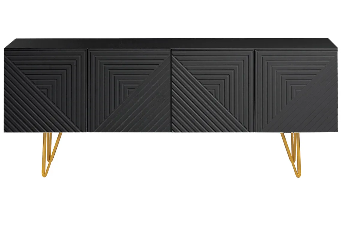 Miliboo Meuble Tv Design-Meuble TV design noir et métal doré L140 cm OZEN