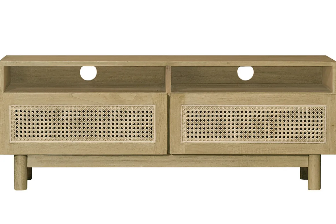 Miliboo Meuble Tv Design-Meuble TV en bois clair et cannage rotin L120 cm GALINA