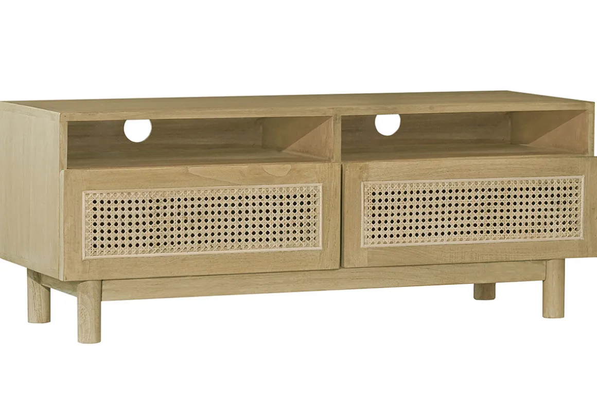 Miliboo Meuble Tv Design-Meuble TV en bois clair et cannage rotin L120 cm GALINA