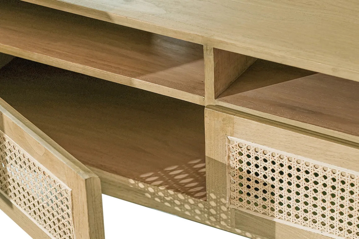 Miliboo Meuble Tv Design-Meuble TV en bois clair et cannage rotin L120 cm GALINA