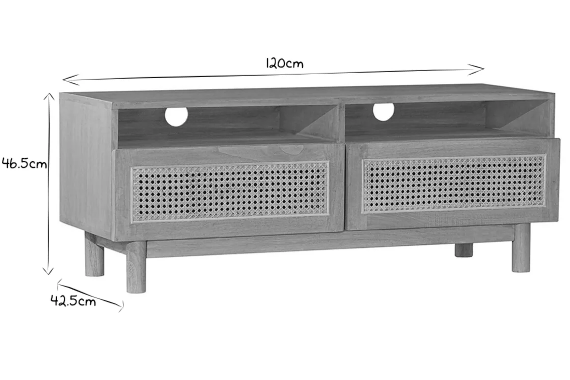 Miliboo Meuble Tv Design-Meuble TV en bois clair et cannage rotin L120 cm GALINA