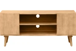 Miliboo Meuble Tv Design-Meuble TV en bois clair manguier massif gravé 2 portes L135 cm RUBIA