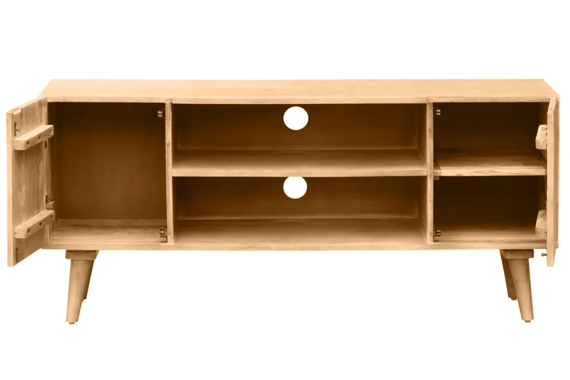 Miliboo Meuble Tv Design-Meuble TV en bois clair manguier massif gravé 2 portes L135 cm RUBIA
