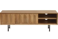Miliboo Meuble Tv Design-Meuble TV en bois clair manguier massif gravé et métal noir L120 cm AGRA