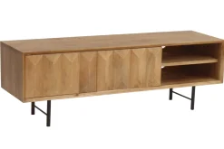 Miliboo Meuble Tv Design-Meuble TV en bois clair manguier massif gravé et métal noir L120 cm AGRA