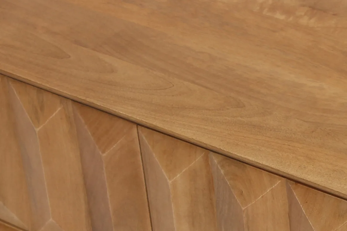 Miliboo Meuble Tv Design-Meuble TV en bois clair manguier massif gravé et métal noir L120 cm AGRA