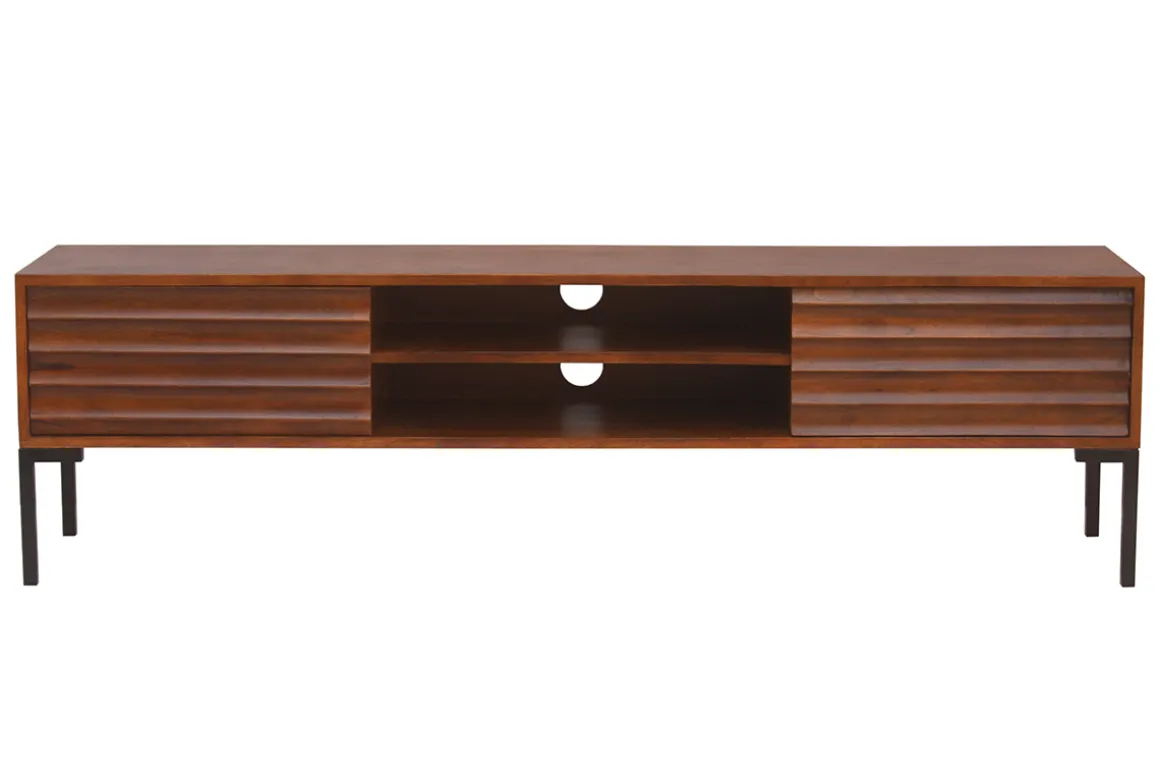 Miliboo Meuble Tv Design-Meuble TV en bois foncé manguier massif et métal noir 2 portes L160 cm ONDA