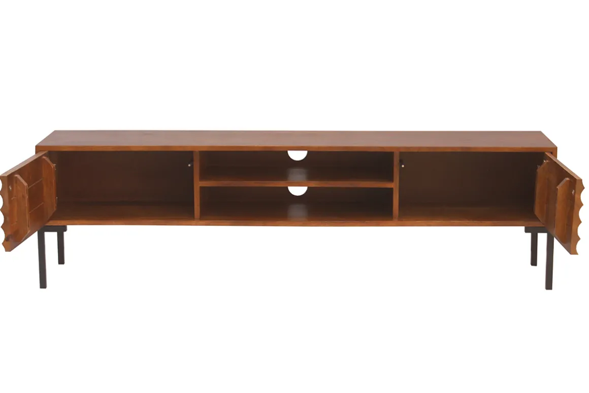 Miliboo Meuble Tv Design-Meuble TV en bois foncé manguier massif et métal noir 2 portes L160 cm ONDA