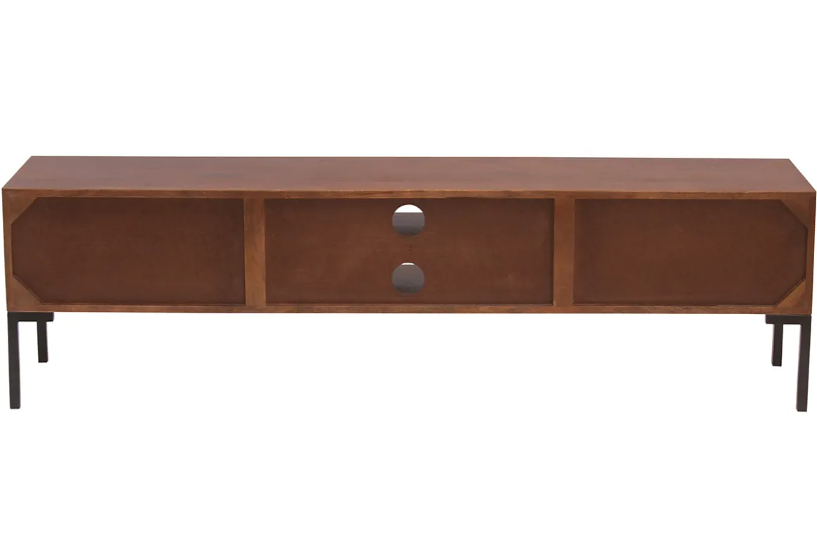 Miliboo Meuble Tv Design-Meuble TV en bois foncé manguier massif et métal noir 2 portes L160 cm ONDA