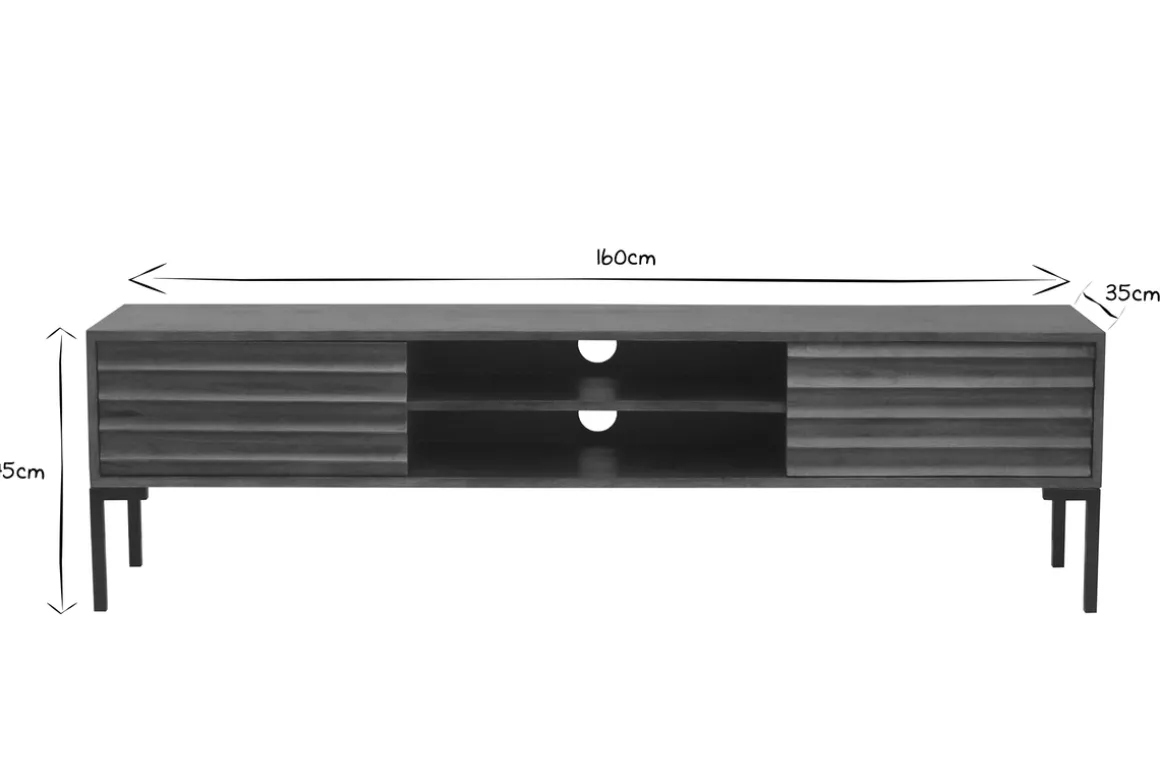 Miliboo Meuble Tv Design-Meuble TV en bois foncé manguier massif et métal noir 2 portes L160 cm ONDA