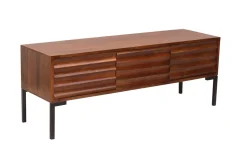 Miliboo Meuble Tv Design-Meuble TV en bois foncé manguier massif et métal noir 3 portes L120 cm ONDA