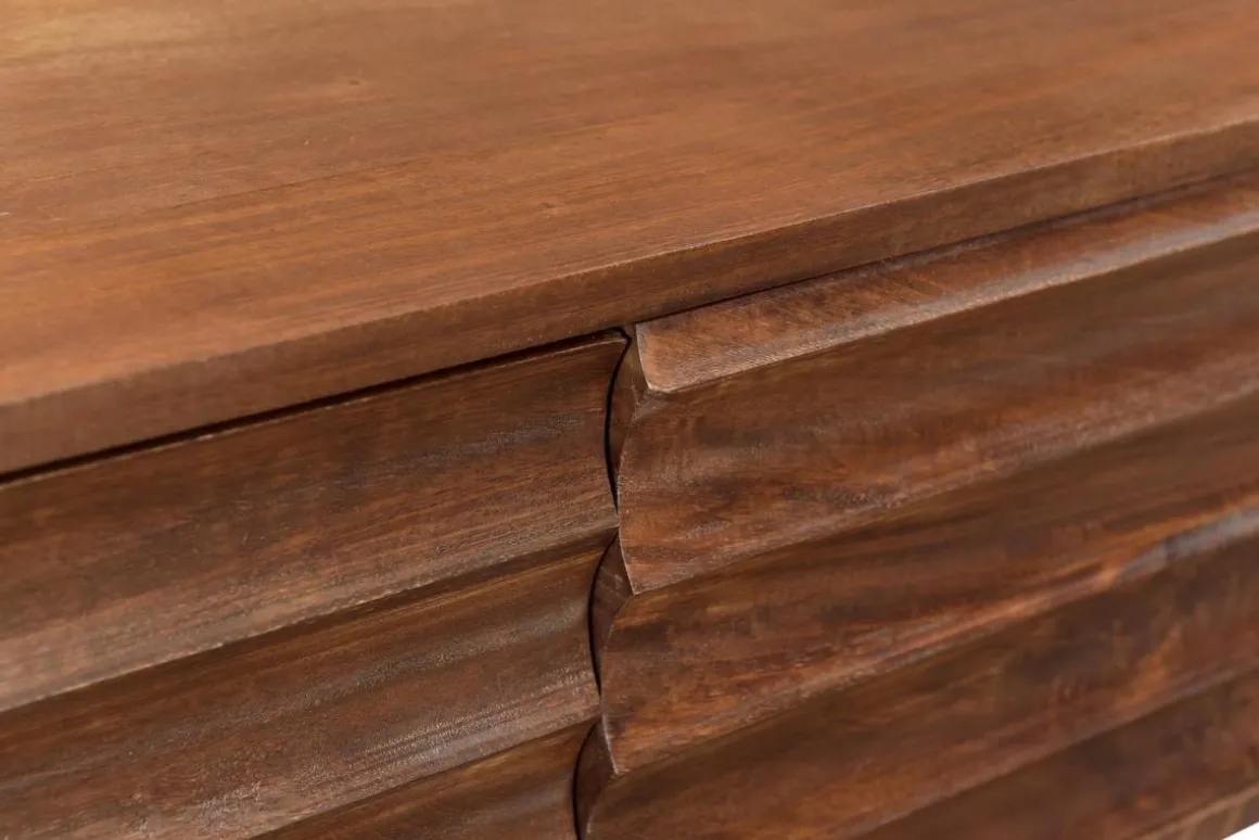 Miliboo Meuble Tv Design-Meuble TV en bois foncé manguier massif et métal noir 3 portes L120 cm ONDA