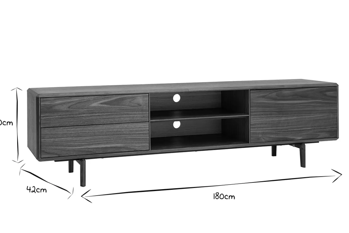 Miliboo Meuble Tv Design-Meuble TV en bois foncé noyer 1portes 2 tiroirs L180 cm SUVA