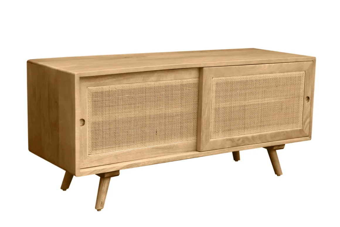 Miliboo Meuble Tv Design-Meuble TV en bois manguier massif et cannage rotin L110 cm ACANGE