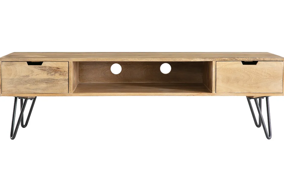 Miliboo Meuble Tv Design-Meuble TV en bois manguier massif et métal noir L150 VIBES