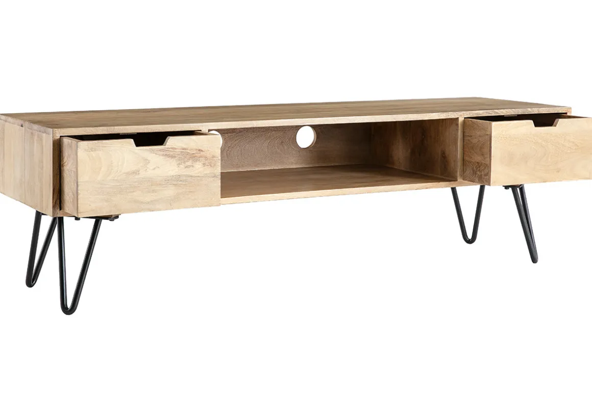 Miliboo Meuble Tv Design-Meuble TV en bois manguier massif et métal noir L150 VIBES