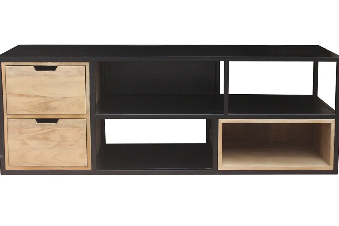 Miliboo Meuble Tv Design-Meuble TV en bois manguier massif et métal noir L140 cm JAIPUR