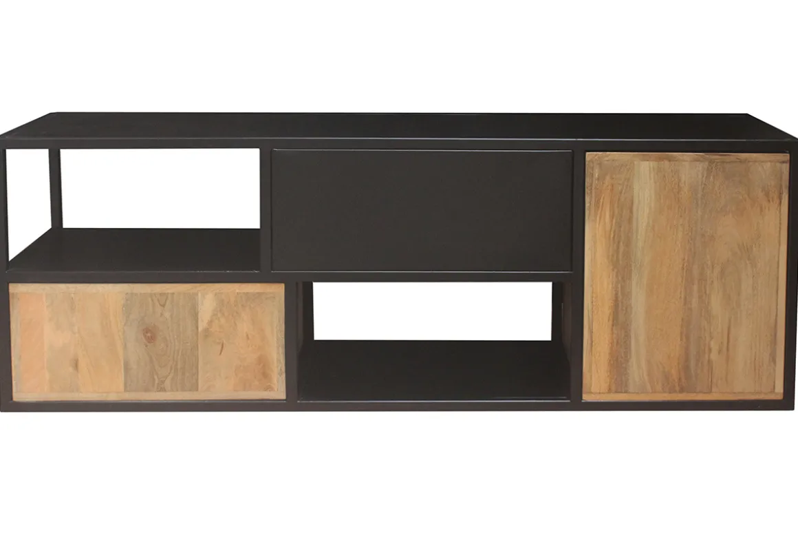 Miliboo Meuble Tv Design-Meuble TV en bois manguier massif et métal noir L140 cm JAIPUR