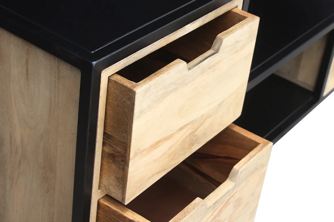 Miliboo Meuble Tv Design-Meuble TV en bois manguier massif et métal noir L140 cm JAIPUR