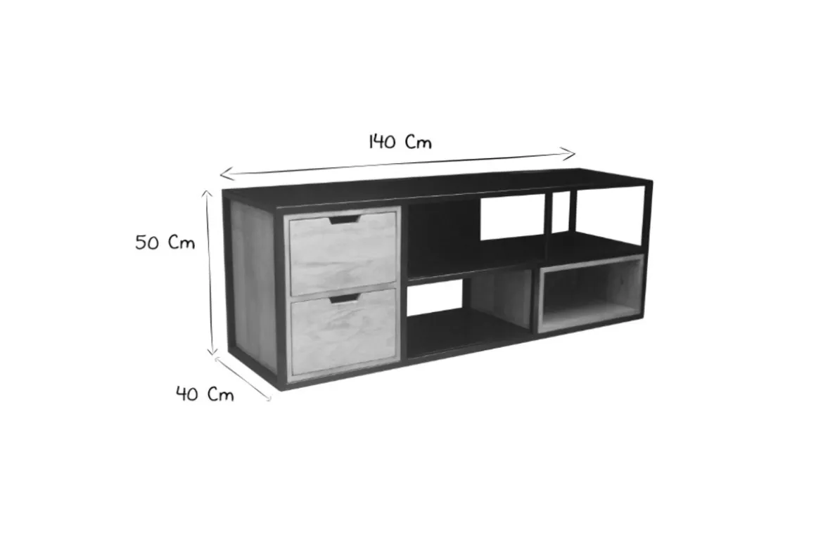 Miliboo Meuble Tv Design-Meuble TV en bois manguier massif et métal noir L140 cm JAIPUR