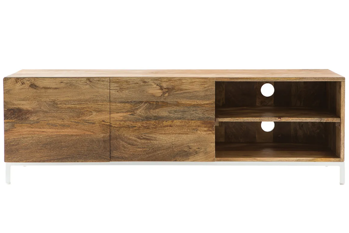 Miliboo Meuble Tv Design-Meuble TV en bois manguier massif et métal blanc 145cm BOHO