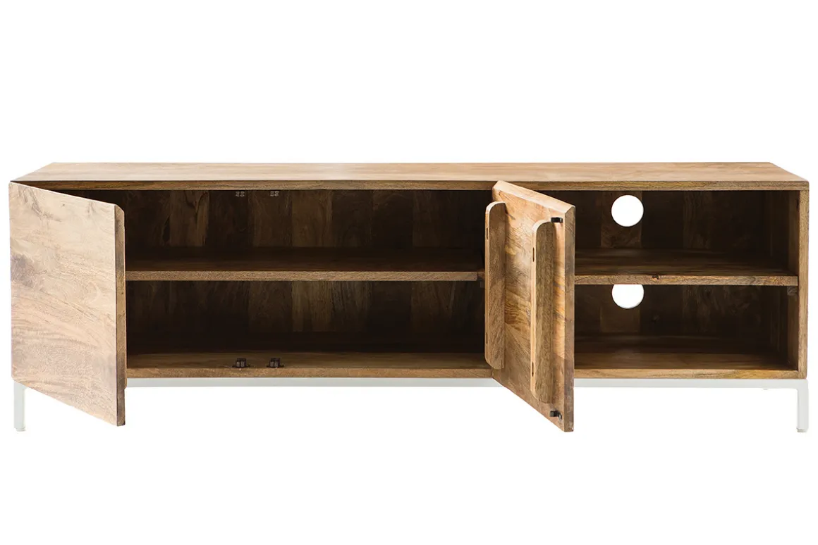 Miliboo Meuble Tv Design-Meuble TV en bois manguier massif et métal blanc 145cm BOHO