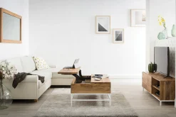 Miliboo Meuble Tv Design-Meuble TV en bois manguier massif et métal blanc 145cm BOHO