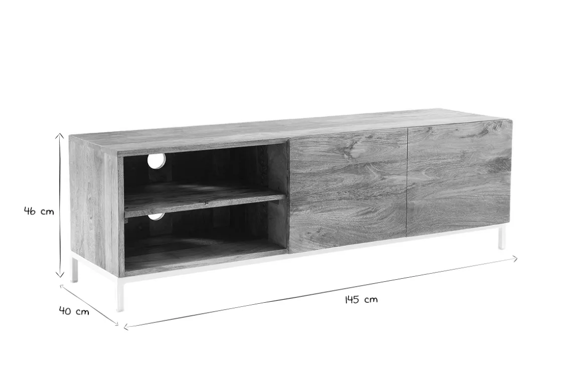 Miliboo Meuble Tv Design-Meuble TV en bois manguier massif et métal blanc 145cm BOHO