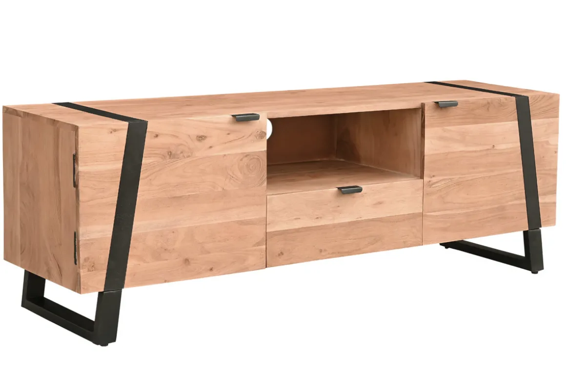 Miliboo Meuble Tv Design-Meuble TV en bois massif et métal noir L150 cm ALVARO