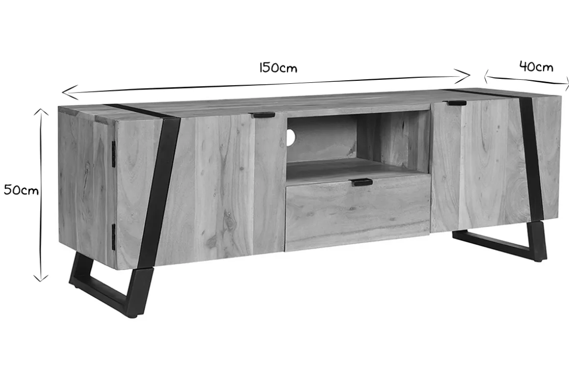 Miliboo Meuble Tv Design-Meuble TV en bois massif et métal noir L150 cm ALVARO