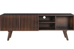 Miliboo Meuble Tv Design-Meuble TV en manguier massif teinté bois foncé avec portes coulissantes L140 cm ALBA