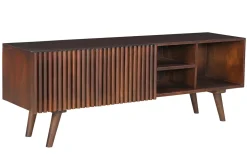 Miliboo Meuble Tv Design-Meuble TV en manguier massif teinté bois foncé avec portes coulissantes L140 cm ALBA